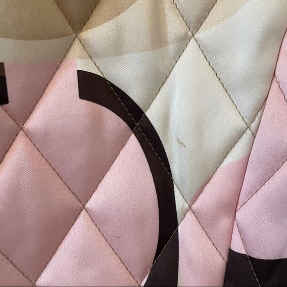 COACH Scarf Print Quilted Jacket Silk Mink Collar S RARE - Picture 6 of 6